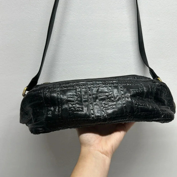 Fendi FF Quilted Coated Canvas Embossed Crossbody Bag Purse Designer Black Gold - Picture 8 of 17